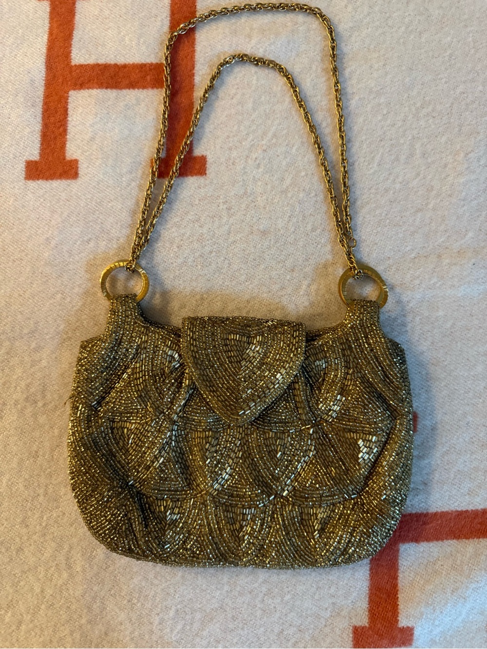 Walborg Gold Beaded Clutch with Chain Strap - Picture 2 of 13